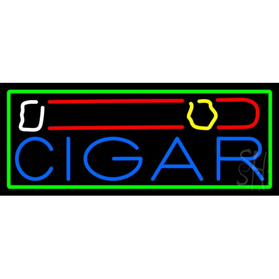 Cigar And Smoke With Green Border LED Neon Sign 13 x 32 - inches, Clear Edge Cut Acrylic Backing, with Dimmer - Bright and Premium built indoor LED Neon Sign for Bar decor.
