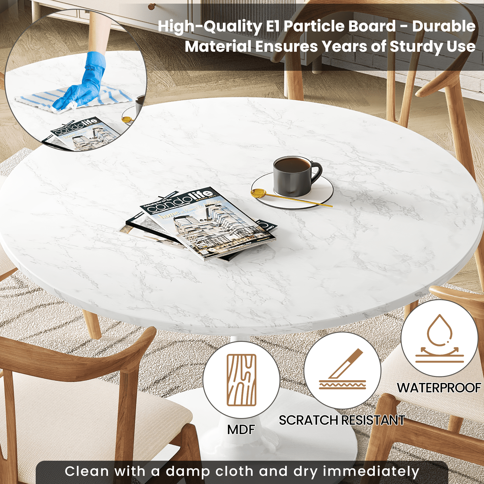 Cvortll Round Dining Table, 31.5 inch Round Artificial Marble Dining Table, Round Pedestal Table for Mid-Century End Table Coffee Office Living Room Table, White