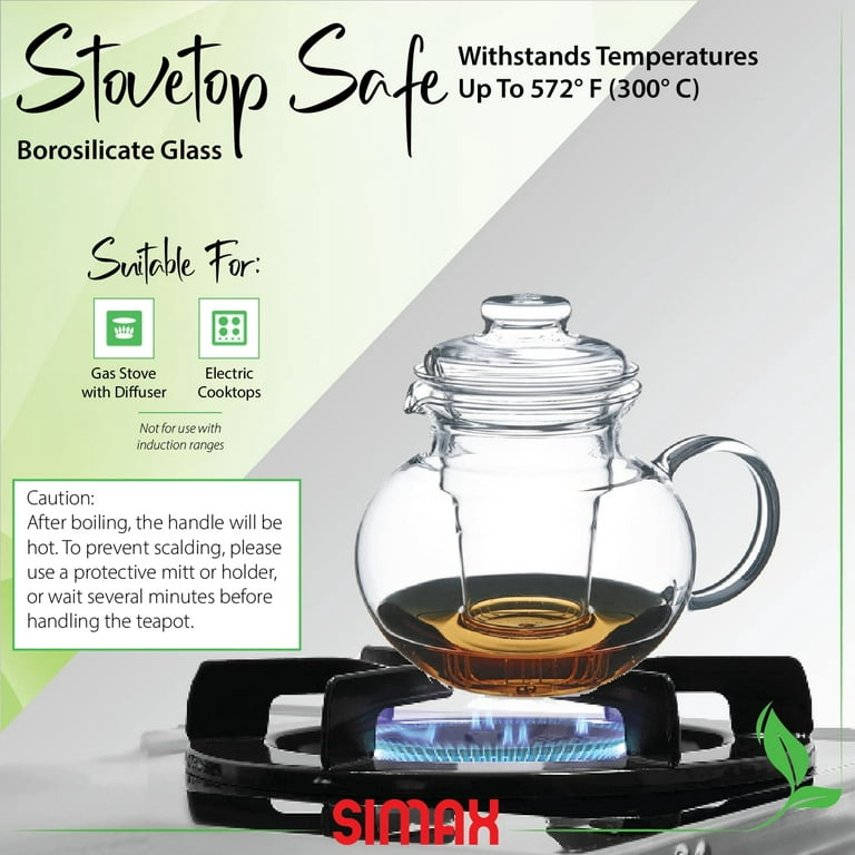 Simax Glass Teapot For Stovetop: Glass Tea Kettle For Stove Top - Tea Pots  For Stove Top - Stovetop & Microwave Safe Kettles For Boiling Water - Clear  Glass Tea Pot With