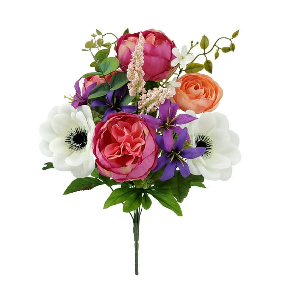 Mainstays Indoor 19 in Artificial Polyester Ranunculus Anemone Bouquet, Pink Color.
