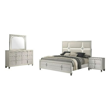 Coaster Olivia 4-Piece Contemporary Wood Queen Bedroom Set Pearl White