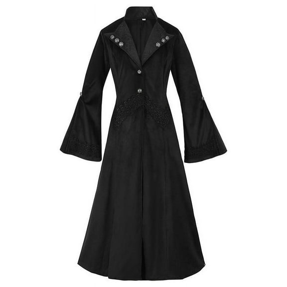Wancir Women's Trench Coat Goth Wool Blend Pea Jacket Victorian Long Fitted Winter Steam Punk Lapel Outwear