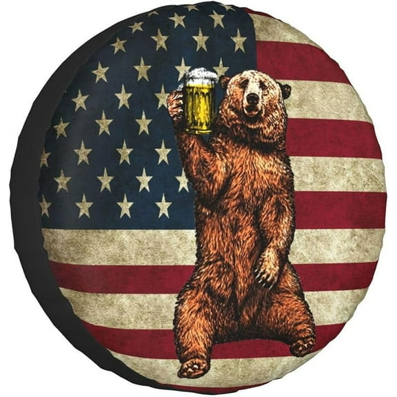 Happy Camper Bear Rv Spare Tire Cover for Trailers RV Wheel Covers American Flag Tire Cover Protectors for Travel Trailer Rv SUV Truck Travel Trailer