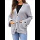 thumbnail image 3 of Suéter de Punto Grueso para Mujer, Cárdigan de Larga con Cuello en V, Botones y Bolsillo para Otoño e Invierno. Gris XL, 3 of 10
