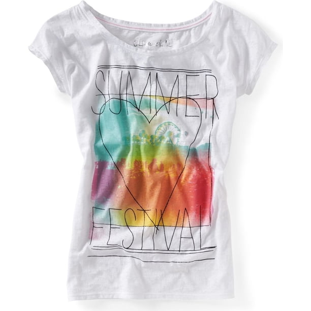 Aeropostale Womens Summer Festival Dolman Graphic T-Shirt, Blanco, Small