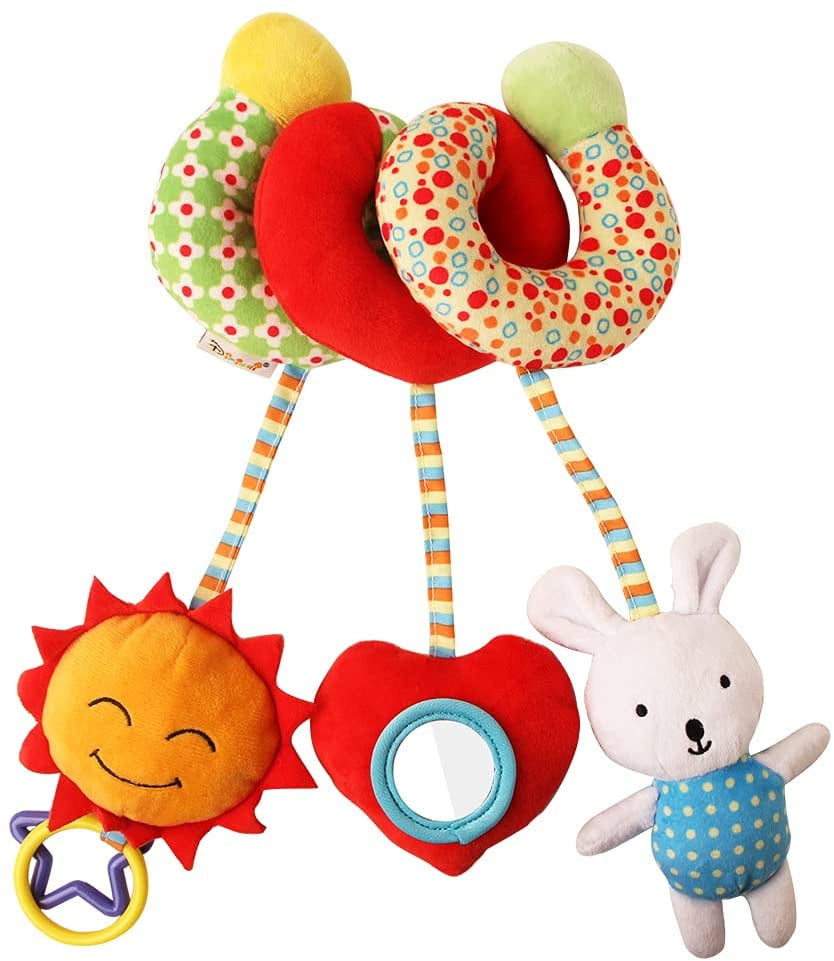 VATENIC Infant Stroller Toy, Baby Car Seat Toys for Boys Girls Stroller Hanging Toy with Rattles and BB Squeaker,Rabbit