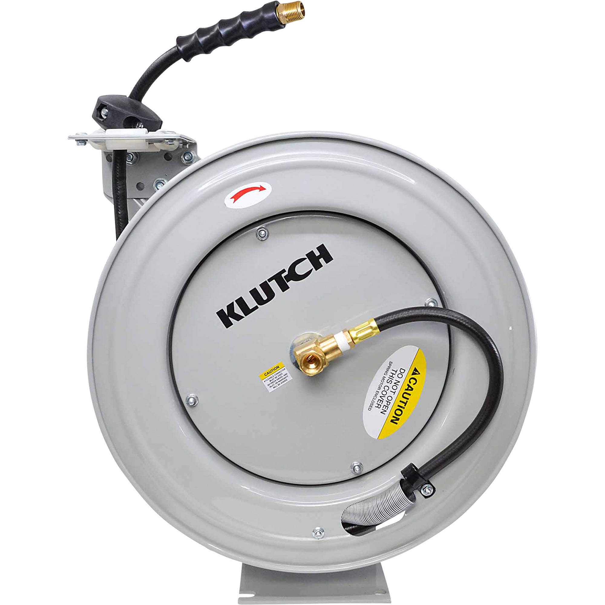 Klutch Auto-Rewind Air Hose Reel with 1/2in. x 50ft. Rubber Hose, 300 PSI
