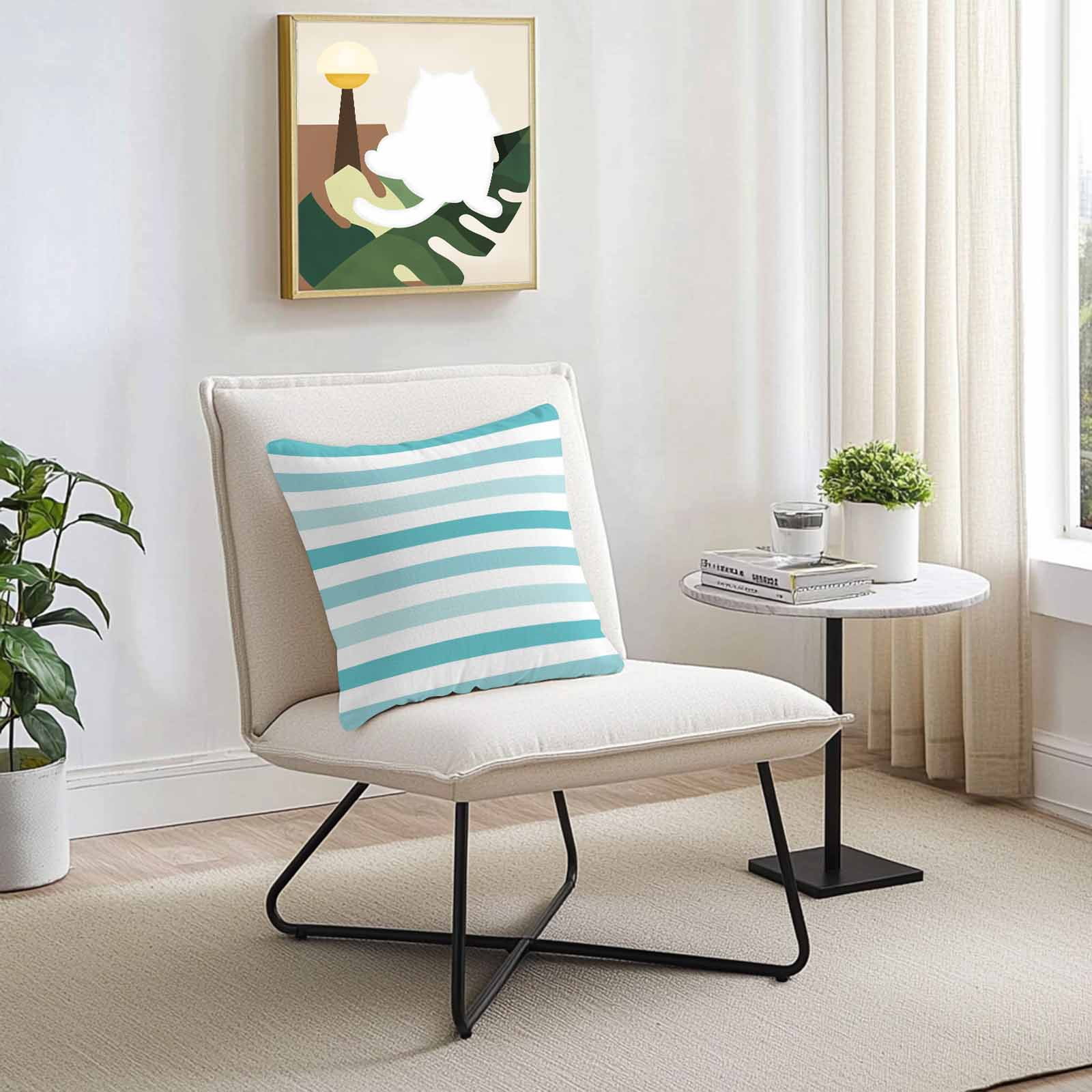 Aqua Green White Striped Outdoor Pillow Covers Set of 2 Modern Minimalist Abstract Lines Waterproof Throw Pillow Case Decorative Square Cushion Cover for Patio Couch Garden Balcony, 24"x24"