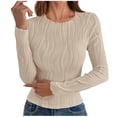 thumbnail image 2 of JDQJBZ Hauts d'Été pour Femmes, Hauts à Manches Longues pour Femmes, Chemises Décontractées pour Femmes, Hauts à Col Rond Texturés Extensibles Ajustés en Tricot pour Usage Quotidien au Printemps, 2 of 5