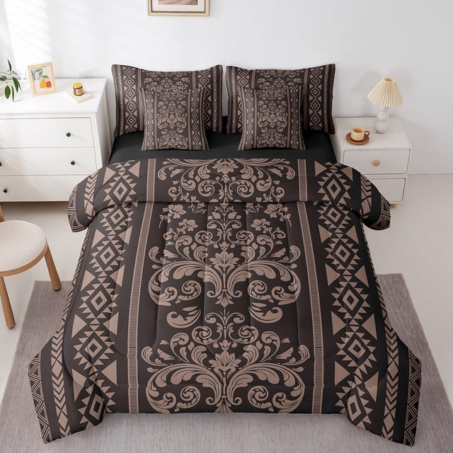 Erosebridal Bohomian Damask Bedding Sets King Size, Aztec Floral Comforter Sets with Sheets, Geometric Decor, Reversible