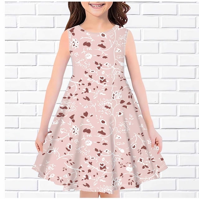 LOVZFMLL Robe d'Été Sans Manches à Col Rond Imprimée pour Filles