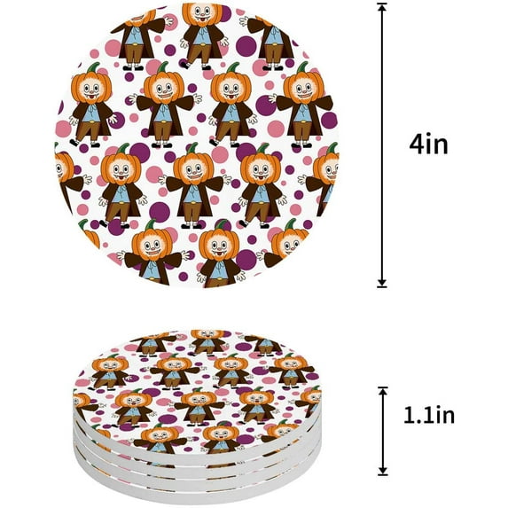 FMSHPON Halloween Theme Pumpkin Pattern Set of 8 Round Coaster for Drinks, Absorbent Ceramic Stone Coasters Cup Mat with Cork Base for Home Kitchen Room Coffee Table Bar Decor