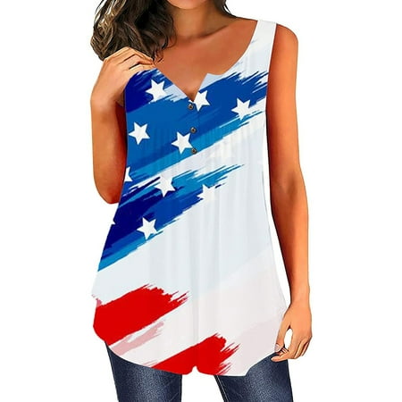 

YFPWM winter Vests for women clearance sale Fringe Tops Corset Tops Trendy Tops Petite Tops Sleeveless Love Heart O-Neck Independence Day Print Relaxed Tops