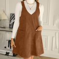thumbnail image 4 of lcziwo Lightning Prime Sales, Mini Dress for Women 2025 Sleeveless V Neck Tank Dress Solid Casual One Piece A Line Rompers Dresses with Pockets Vacation Outfits Brown XL, 4 of 5