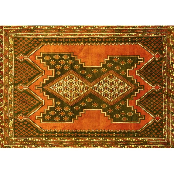 Ahgly Company Machine Washable Indoor Rectangle Persian Yellow Traditional Area Rugs, 5' x 7'