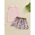 thumbnail image 3 of Suealasg Toddler Kids Girl Summer Clothes 1T 2T 3T 4T Sleeveless Lapel Neck Ribbed Tank Tops  +Strawberry Print Pleated Mini Skirt Set Little Girl Casual 2Pcs Outfits, 3 of 6
