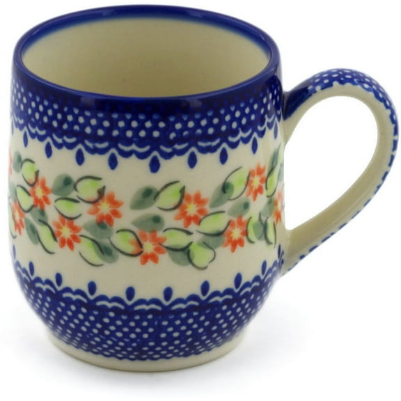 Polish Pottery 10 oz Mug (Elegant Garland Theme) Hand Painted in Boleslawiec, Poland   Certificate of Authenticity
