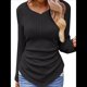 thumbnail image 1 of Camisas de Larga para Mujer, Cuello en V, Punto Acanalado, Corte Entallado, Suéter Ligero, Blusas Informales Elegantes de Otoño Negro XL, 1 of 8
