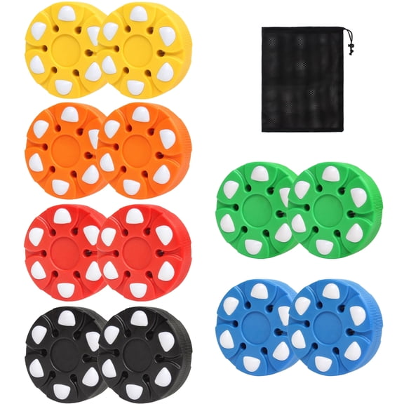 Roller Hockey Pucks Set, 12 Pucks, 6 Bright-Colors, Multi-Surface Training, Durable, Enhanced Visibility, Street Hockey Pucks for Outdoor/Indoor/Street Hockey Training, Includes Black Drawstring Bag