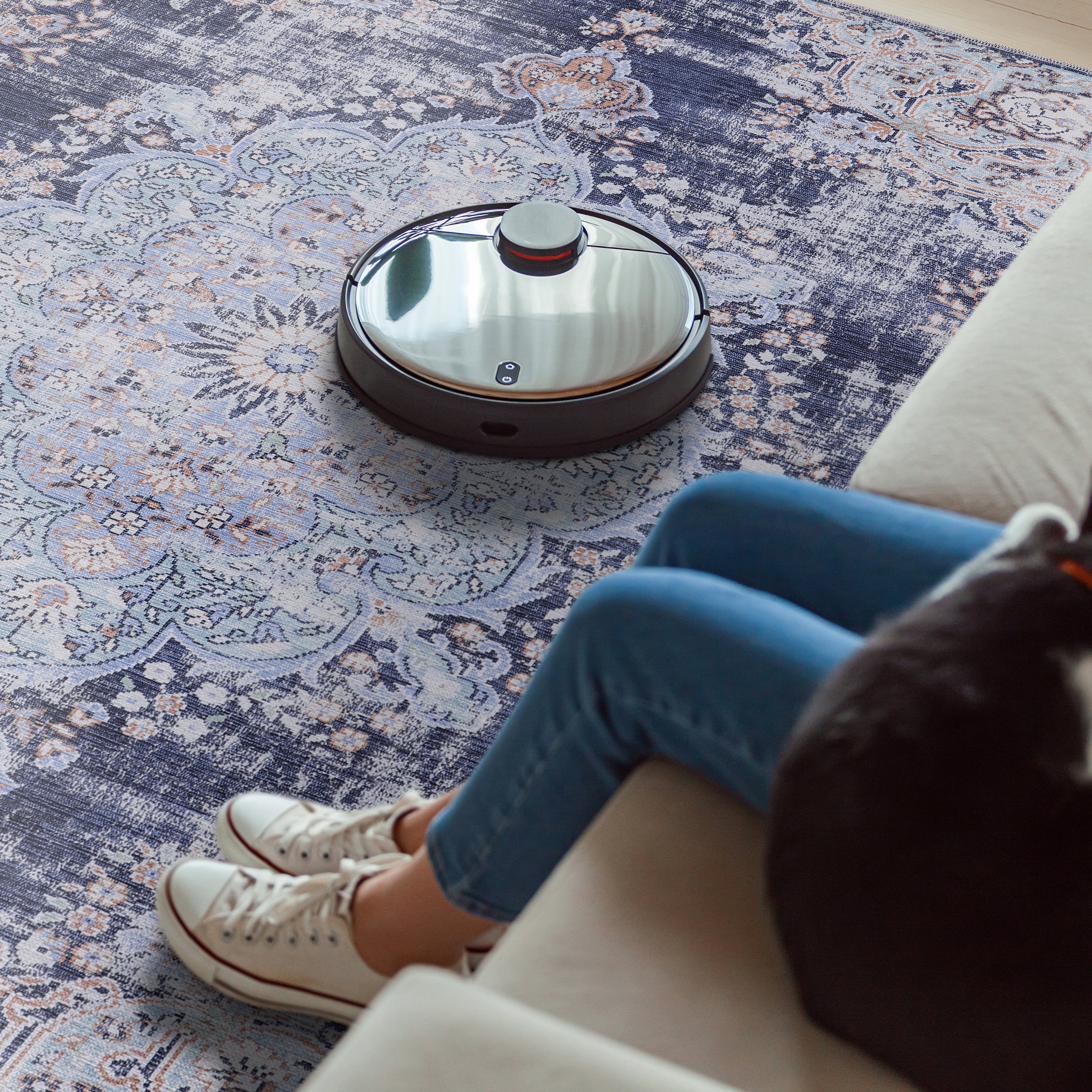 CAMILSON Machine Washable Rug, Distressed Vintage Area Rugs, Stain and Water Resistant, Traditional Bohemian Indoor Carpet (5x7, Navy Blue)