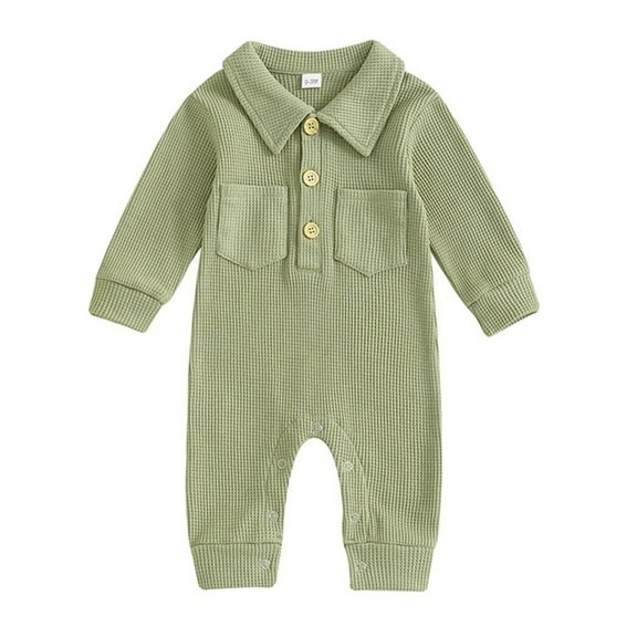 Edvintorg 0-18 Months Fall Baby Clothes Toddler Baby Girls Boys Romper Long Sleeve Solid Color Turndown Collar T-Shirt Jumpsuit Rompers with Pocket Infantis Costume