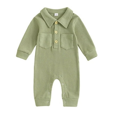 

Baby Boy Girl Onesies Clothes Waffle Knit Long Sleeve Button Collar Bodysuit Romper Newborn Infants Jumpsuit 0-18M (12 Months Army Green)