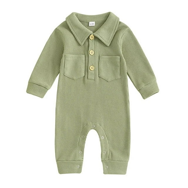 AherBiu Newborn Girl Clothes Fall Long Sleeve Button Baby Onesie Solid Color Infant Boys Bodysuits