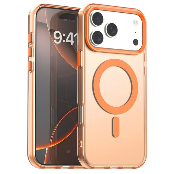 ELEHOLD Case For iPhone 17 Pro Max Magnetic Shockproof Case Slim Matte Transparent Rugged Cover Skin Friendy Feel Compatibel with Mag-Safe Accessories, Orange