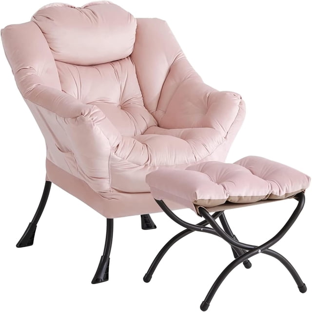 Lazy Chair with Ottoman, Large Lounge Accent Chair with Folding Footrest & Side Pocket