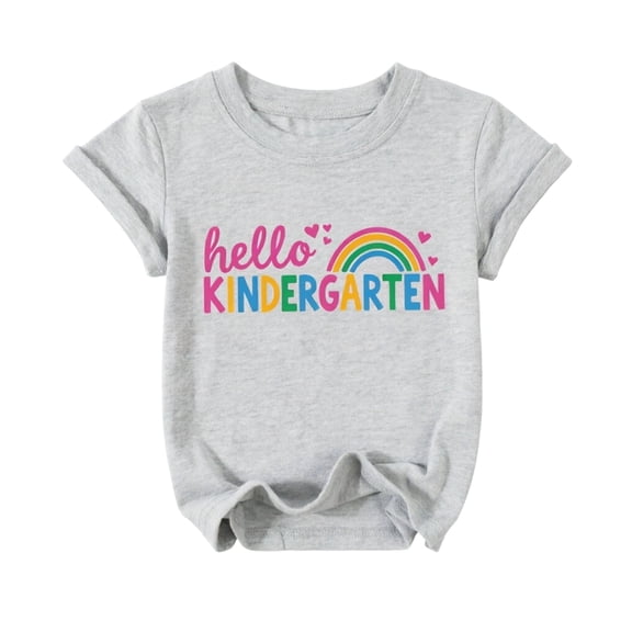 Hello Kindergarten Shirts Baby Girl Cute Rainbow Back to School T-Shirt First Day of School Short Sleeve Tees Top