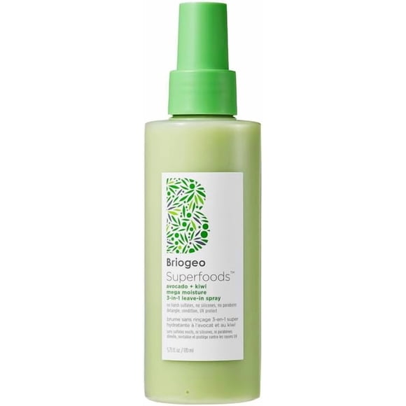 Briogeo Après-shampooing Sans Rinçage 3-en-1 Superfoods Avocat et Kiwi Mega Moisture / Hydrate, Démêle et Protection UV / Végan, Sans Phalate et Sans Paraben / 170ml