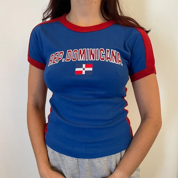 HCYSFG Women's Rep Dominicana Flag Top Crewneck Short Sleeve Patriotic Fashion T Shirts Summer Daily Wear Casual Travel Activewear Sporty Tee