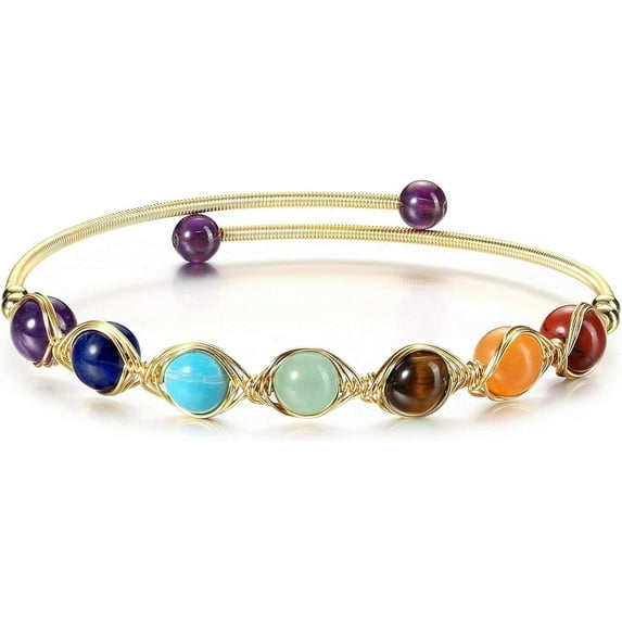 Xiao Hua Seven Chakra Bracelet, Healing Crystal Bead Bracelet, Adjustable Gold Plated Bracelet, 1 piece