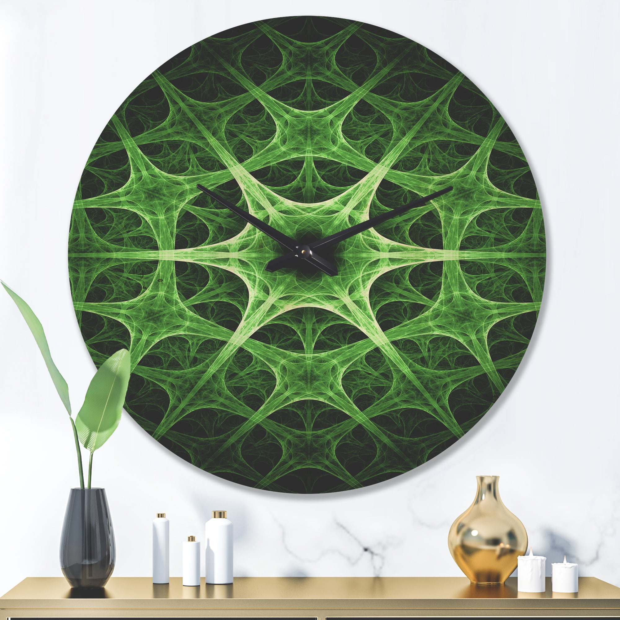 Designart 'Abstract Green Thorn Flower Pattern' Modern Wood Wall Clock