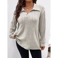 thumbnail image 6 of Women'S Large Size Casual Knitted Sweater Lapel V-Neck Solid Color Top Long Sleeve Shirt Apricot XL, 6 of 8