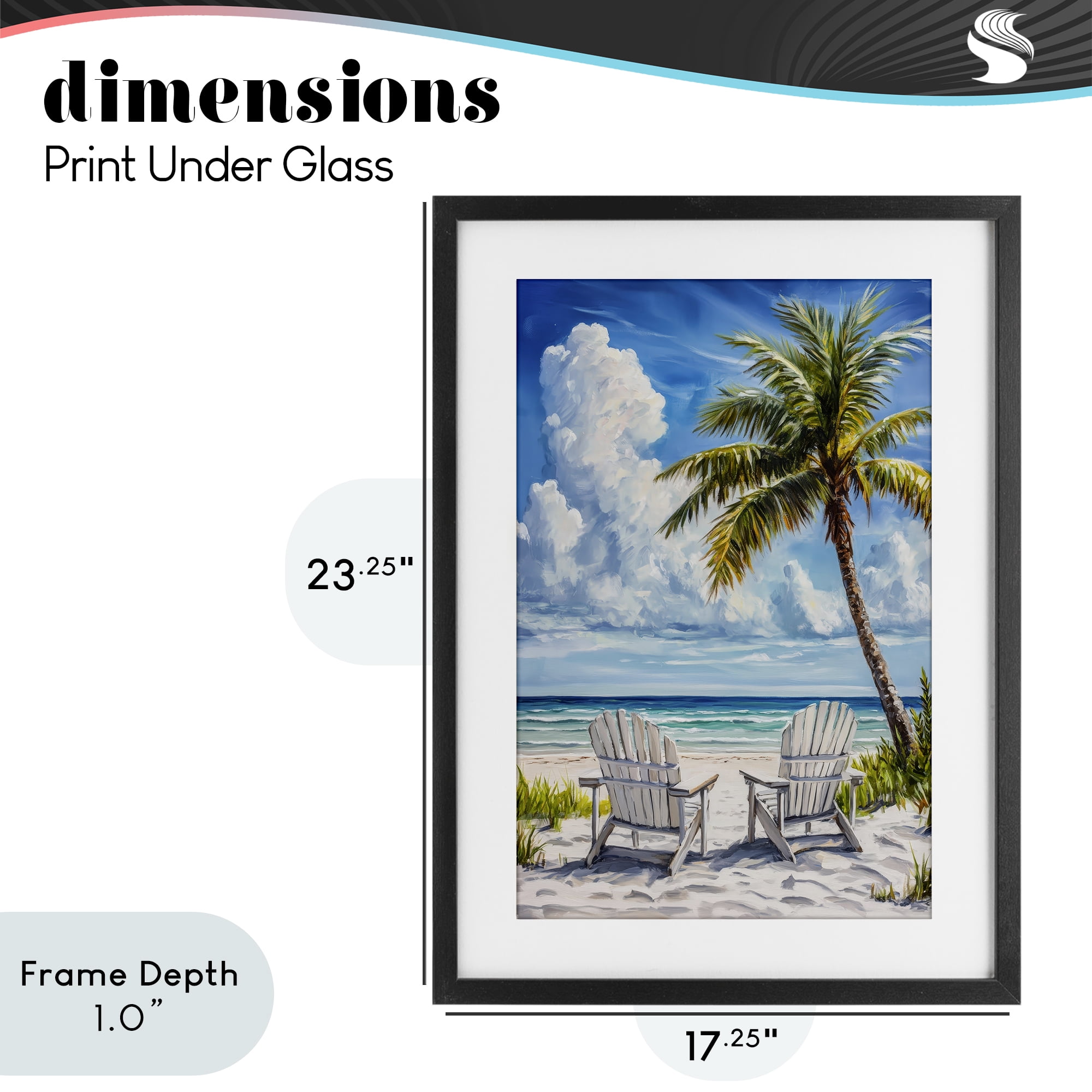 Stupell Industries Clouded Beach with Looming Palm Black Framed Print Under Glass, design by Petal Prints Design