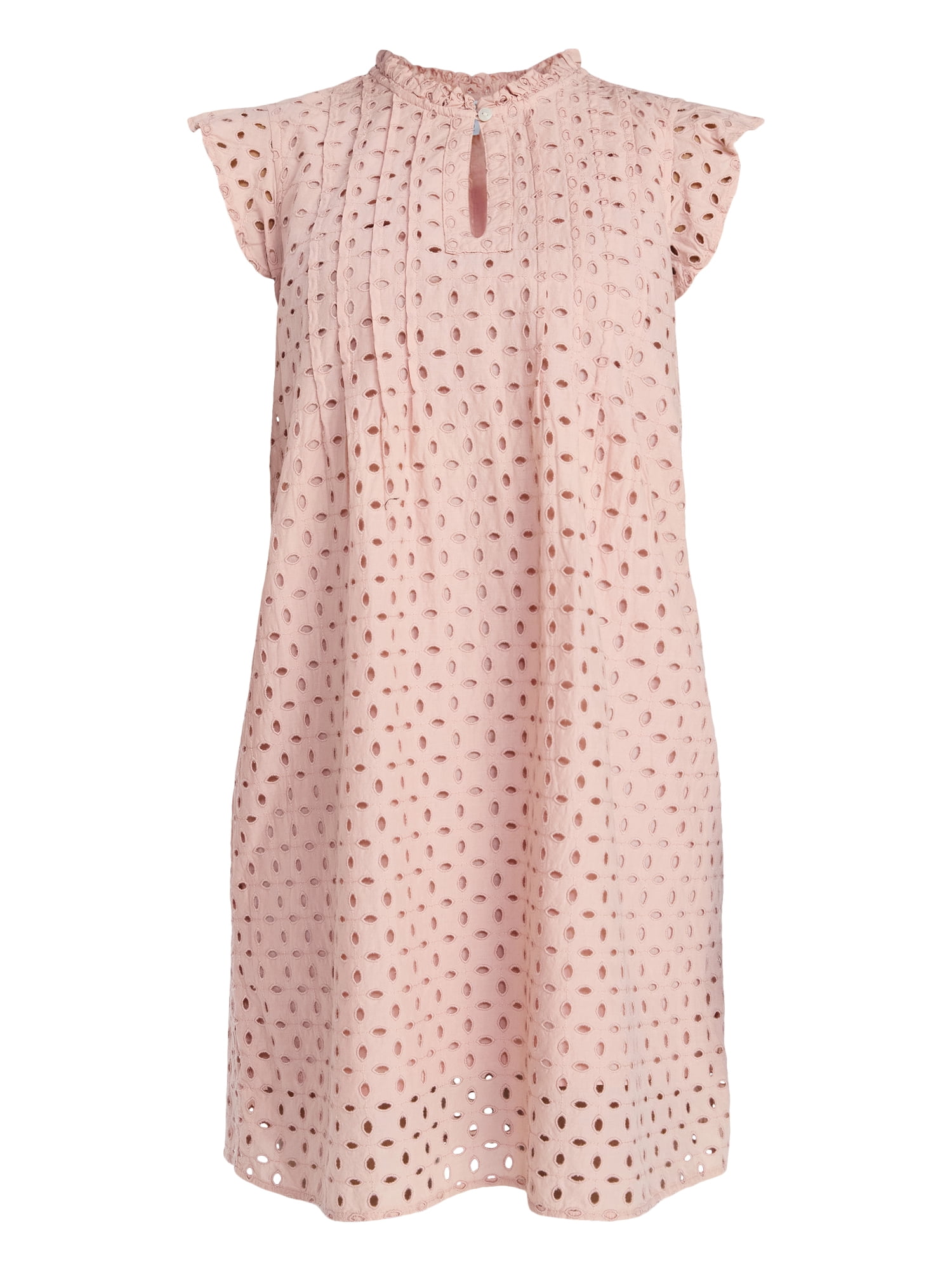 Time and Tru Women's Cotton Eyelet Mini Dress with Flutter Sleeves, Sizes XS-XXXL
