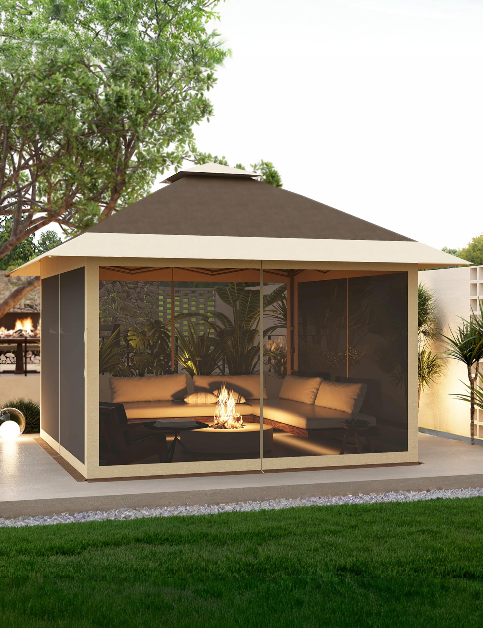 Riedhoff 12'x12' Pop up Gazebo,Outdoor Canopy Shelter with 4 Stanbags for Garden,Khaki