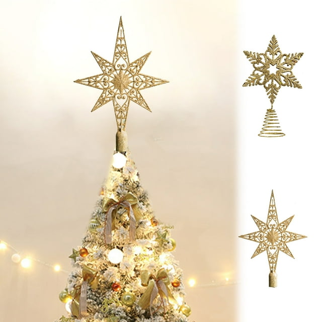 Xihbxyly Adorno para Árbol de Navidad, Diseño de Estrella Brillante de 5 Puntas, Luces Suaves y Brillantes, Metal Dorado, para Uso Interior y Exterior, Decoración Festiva, Ideal para Fiestas, 26 X 19