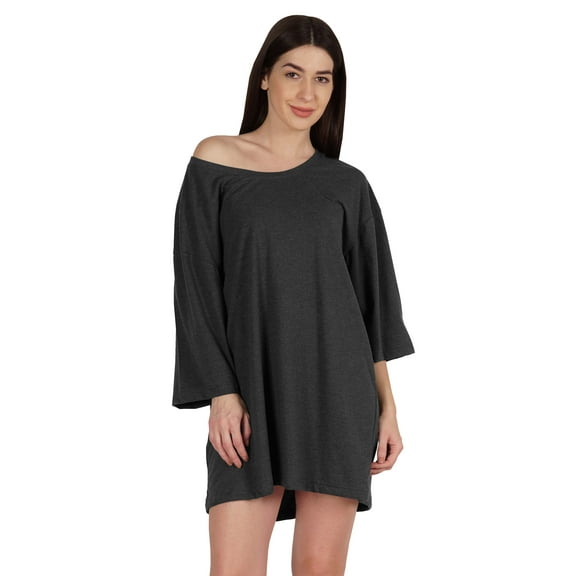 Inkmeso Solid Boyfriend T-Shirt Top For Women Loose Fit Long Sleep Shirt Tee