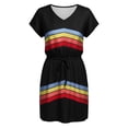 thumbnail image 7 of Levmjia Women's Casual Stripe Print Dress Short Sleeve V Neck Loose Fit Summer Dress with Drawstring Waist Front Pockets A Line Tunic Dress for Women, 7 of 7