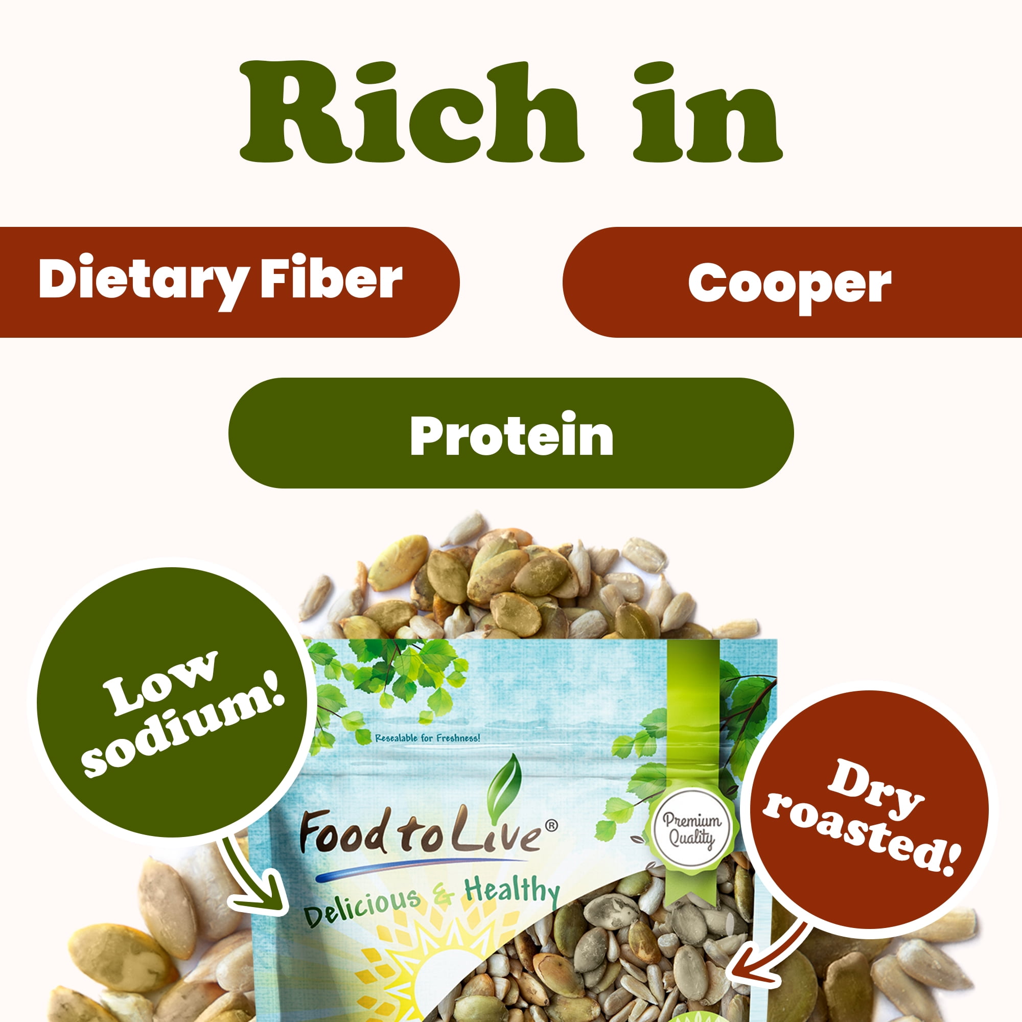 Dry Roasted Sunflower and Pumpkin Seed Mix, 4 Pounds – Healthy, Natural Snack, Rich in Protein, Perfect for Snacking, Baking and Salads, Vegan, Kosher, Bulk – by Food to Live