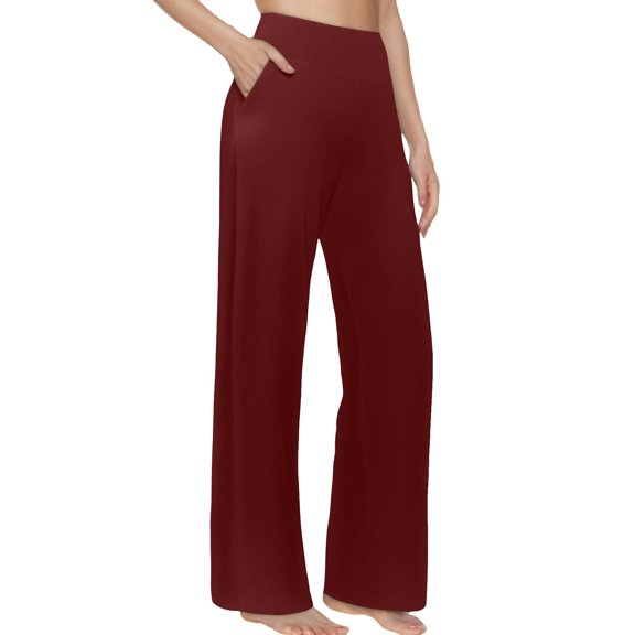 OSOLU Solid Color Yoga Pants Women Wide Leg Pants With Pockets High Waist Stretch Dress Casual Sweatpants Trousers Daily Relaxed Fit Breathable Bottoms