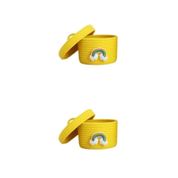 Cateissary Organizador - Espacio Libre de Desorden Con Canasta de Almacenamiento Tejida Cuerda de Algodón Tejiendo amarillo con tapa L amarillo con tapa L 2Conjunto