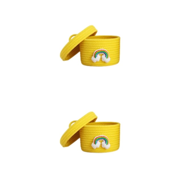 Cateissary Organizador - Espacio Libre de Desorden Con Canasta de Almacenamiento Tejida Cuerda de Algodón Tejiendo amarillo con tapa L amarillo con tapa L 2Conjunto