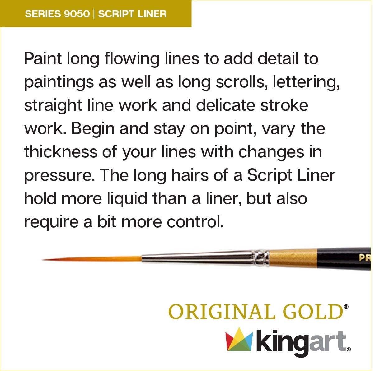 Original Gold&reg; 9050 Script Liner Premium Golden Taklon Brushes, Set of 9