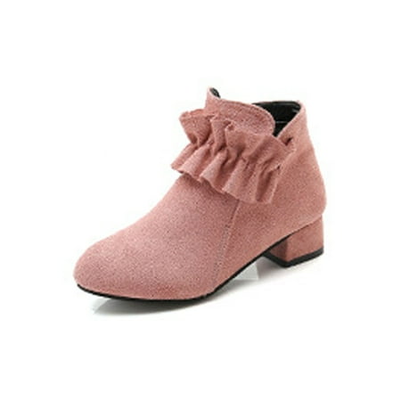 

Colisha Girls Princess Boot Plush Lined Short Booties Side Zip Ankle Boots School Lightweight Warm Bootie Comfort Winter Shoes Pink With Lined 2.5Y