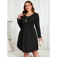 thumbnail image 2 of SHOWMALL Women's Plus Size Swing Dress Long Sleeve with Pockets, Black 3X Scoop Neck A-Line, Casual Midi Knee Length for Spring Fall, 2 of 9