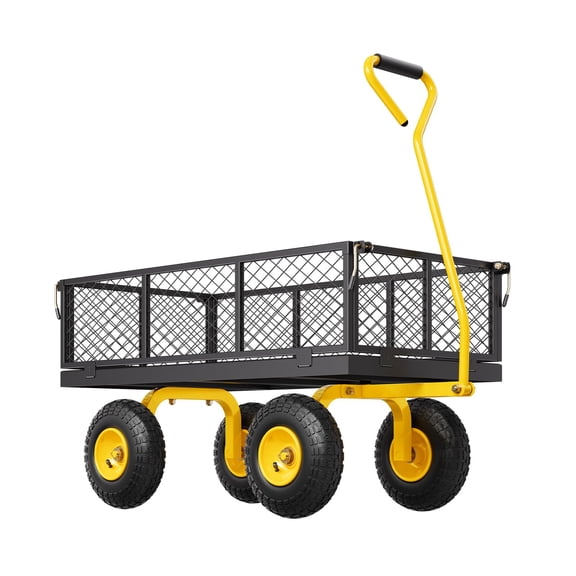 900 LBS Heavy Duty Steel Garden Cart, Outdoor Metal Yard Utility Wagon with 10" Tires, Removable Mesh Sides (Convert to Flatbed) & 180° Rotating Handle