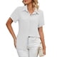 thumbnail image 1 of Camisa casual transpirable de manga corta de color puro con botones para mujer para trabajar, 1 of 7
